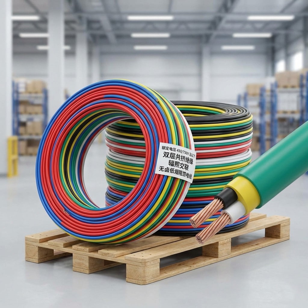 双层共挤辐照交联无卤低烟阻燃电缆,额定电压450/750V及以下